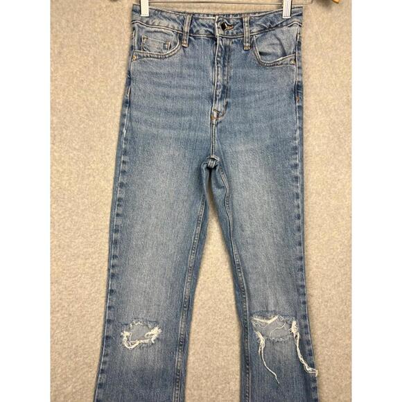 Zara Straight High Rise Jeans Womens 2 Denim Distressed Mid Wash Minimalist - Picture 8 of 12